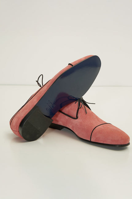 The Formal Leather Cap Toe Derby Shoes - Light Pink Suede - Ron Tomson