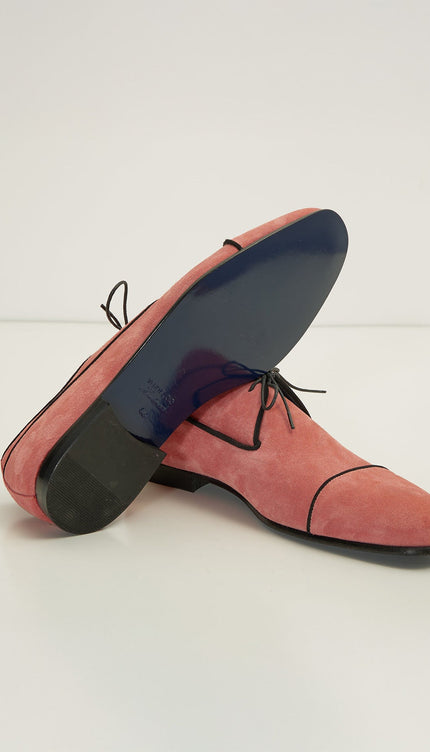 Men's Suede Cap Toe Derby Shoes - Light Pink | Ron Tomson Men's Suede Cap Toe Derby Shoes - Light Pink | Ron Tomson