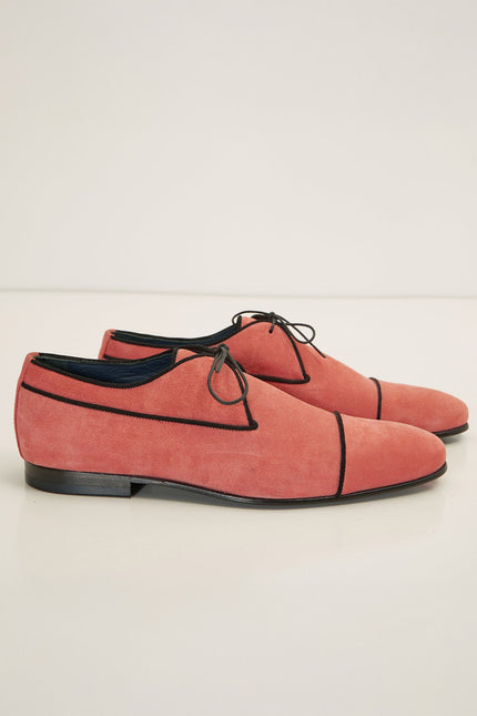 The Formal Leather Cap Toe Derby Shoes - Light Pink Suede - Ron Tomson