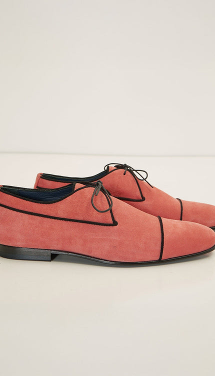 The Formal Leather Cap Toe Derby Shoes - Light Pink Suede - Ron Tomson