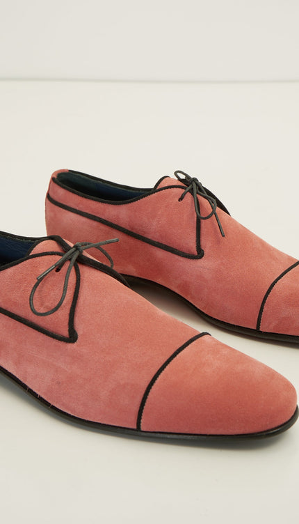 The Formal Leather Cap Toe Derby Shoes - Light Pink Suede - Ron Tomson