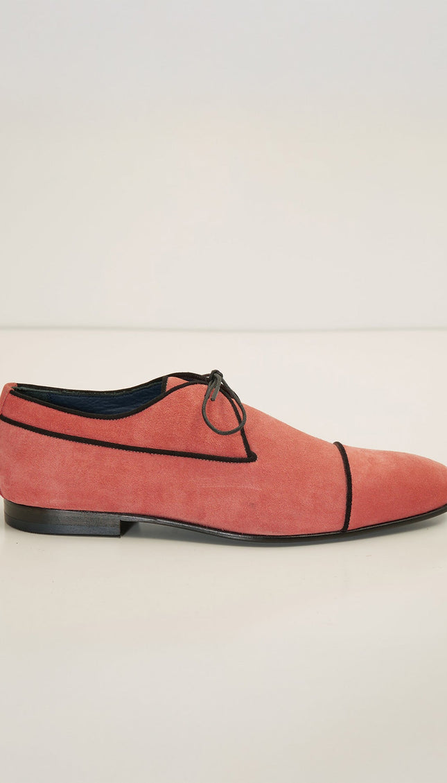 Men's Suede Cap Toe Derby Shoes - Light Pink | Ron Tomson Men's Suede Cap Toe Derby Shoes - Light Pink | Ron Tomson