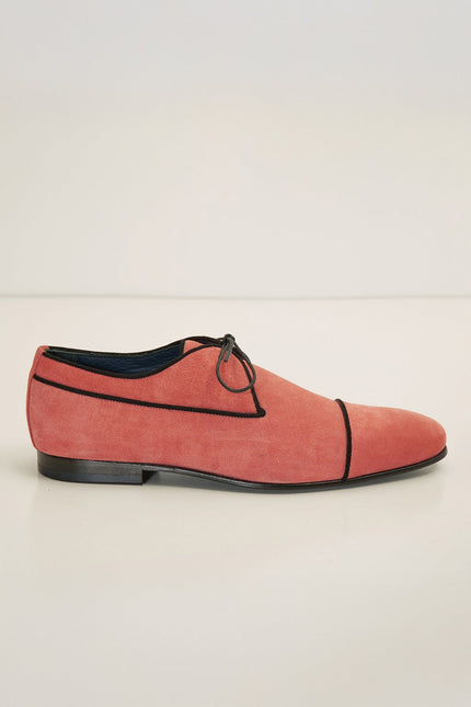 The Formal Leather Cap Toe Derby Shoes - Light Pink Suede - Ron Tomson