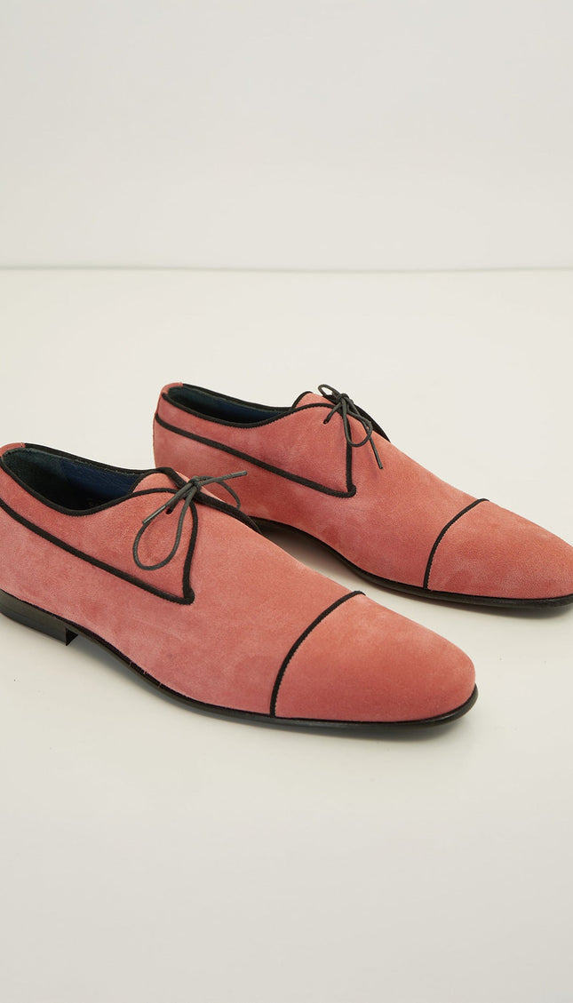 Men's Suede Cap Toe Derby Shoes - Light Pink | Ron Tomson Men's Suede Cap Toe Derby Shoes - Light Pink | Ron Tomson