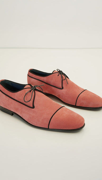 The Formal Leather Cap Toe Derby Shoes - Light Pink Suede - Ron Tomson