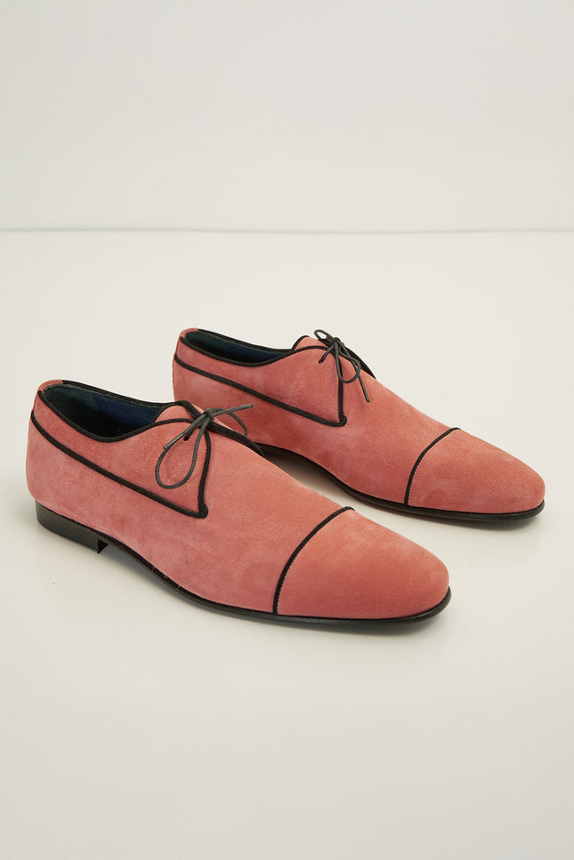 The Formal Leather Cap Toe Derby Shoes - Light Pink Suede - Ron Tomson