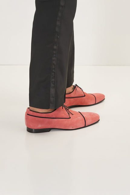 The Formal Leather Cap Toe Derby Shoes - Light Pink Suede - Ron Tomson