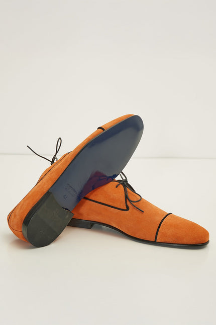 The Formal Leather Cap Toe Derby Shoes - Orange Suede - Ron Tomson