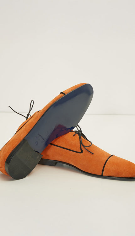 The Formal Leather Cap Toe Derby Shoes - Orange Suede - Ron Tomson