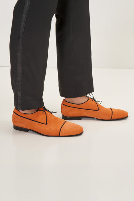 The Formal Leather Cap Toe Derby Shoes - Orange Suede - Ron Tomson