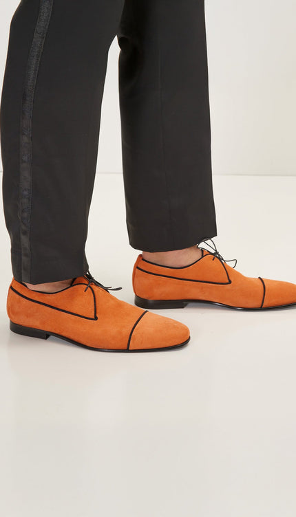 The Formal Leather Cap Toe Derby Shoes - Orange Suede - Ron Tomson