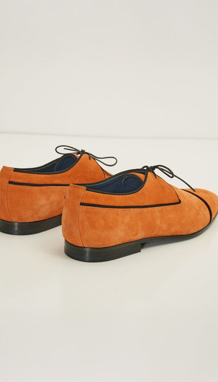 The Formal Leather Cap Toe Derby Shoes - Orange Suede - Ron Tomson