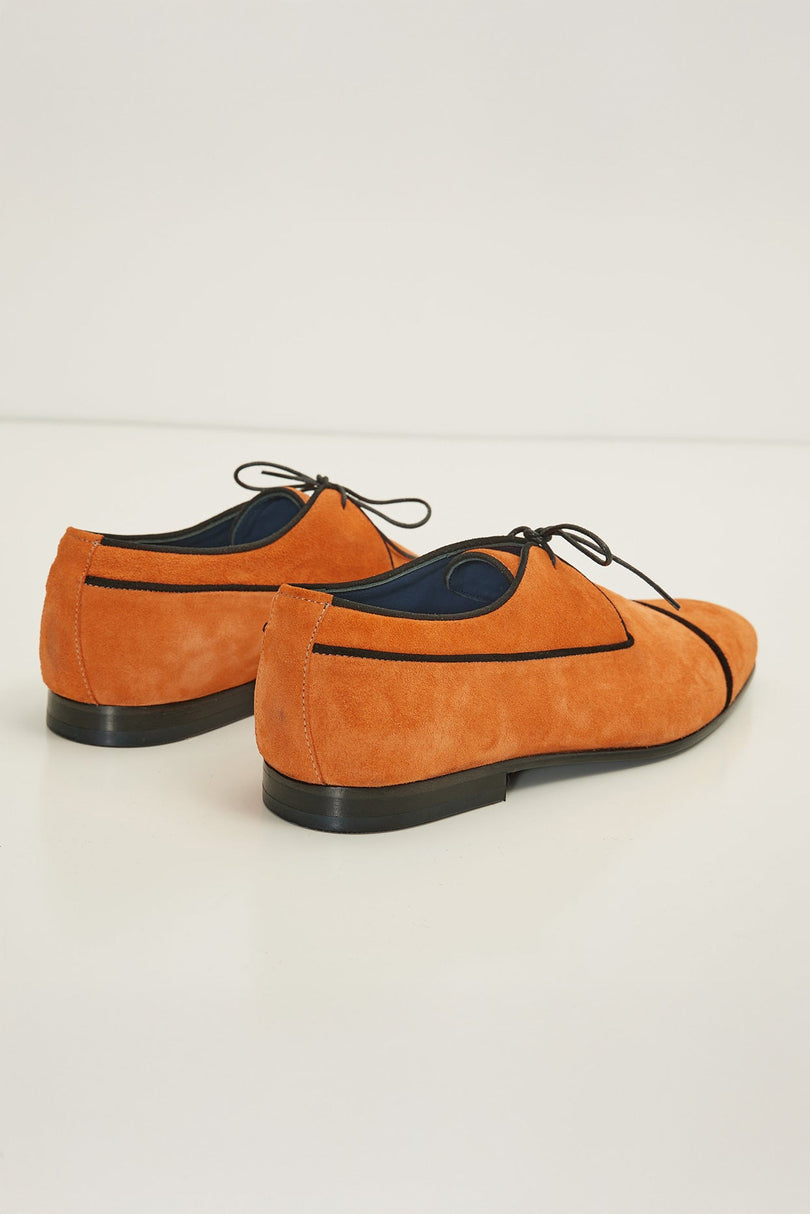 The Formal Leather Cap Toe Derby Shoes - Orange Suede - Ron Tomson