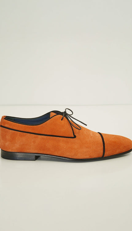 The Formal Leather Cap Toe Derby Shoes - Orange Suede - Ron Tomson