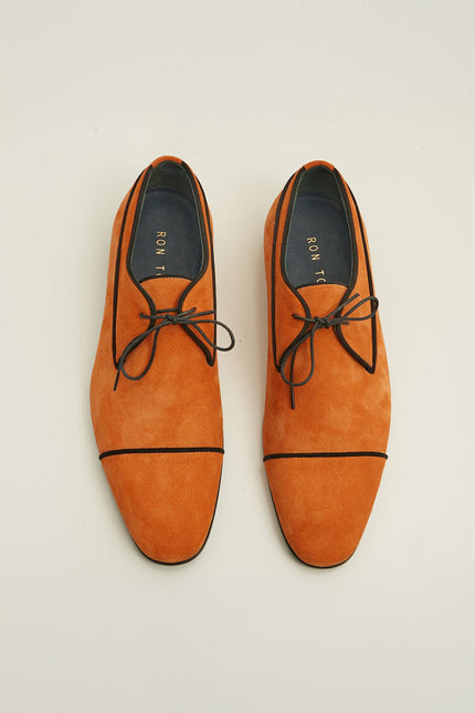The Formal Leather Cap Toe Derby Shoes - Orange Suede - Ron Tomson