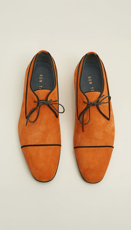 The Formal Leather Cap Toe Derby Shoes - Orange Suede - Ron Tomson