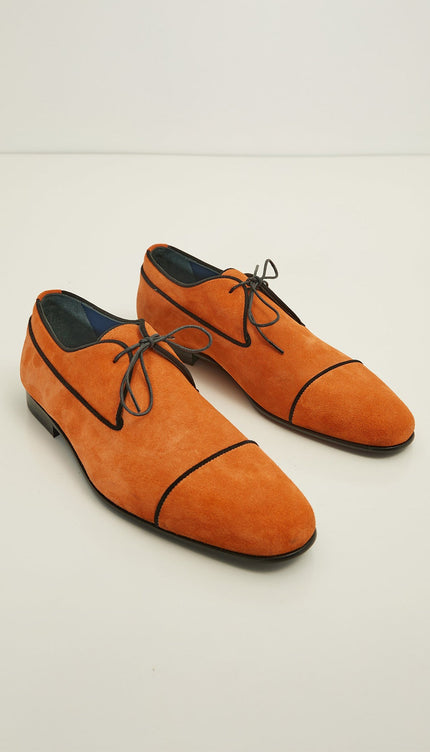 The Formal Leather Cap Toe Derby Shoes - Orange Suede - Ron Tomson