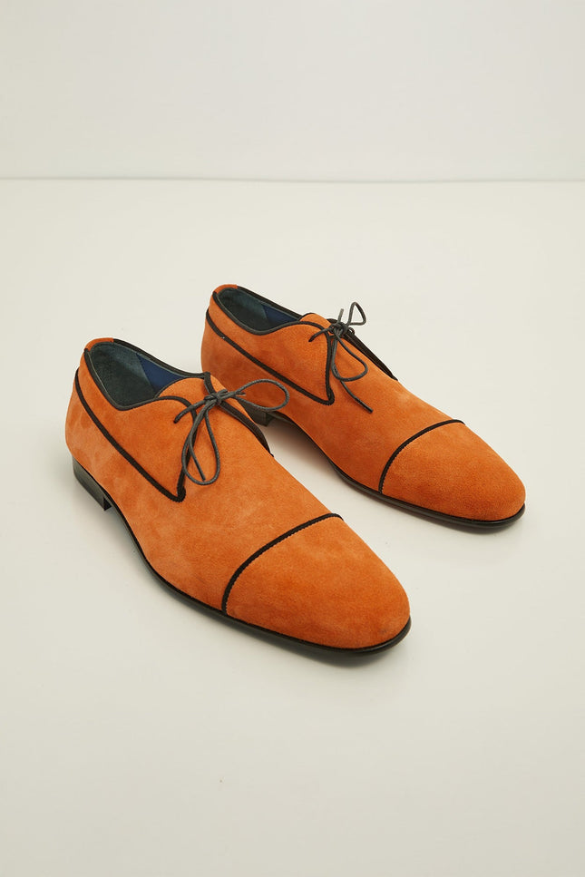 The Formal Leather Cap Toe Derby Shoes - Orange Suede - Ron Tomson