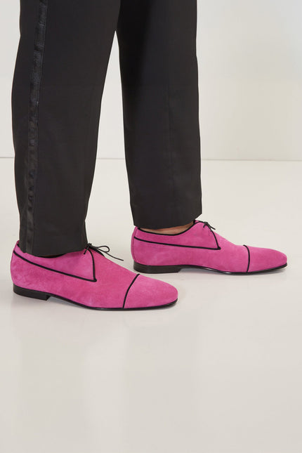 The Formal Leather Cap Toe Derby Shoes - Pink Suede - Ron Tomson