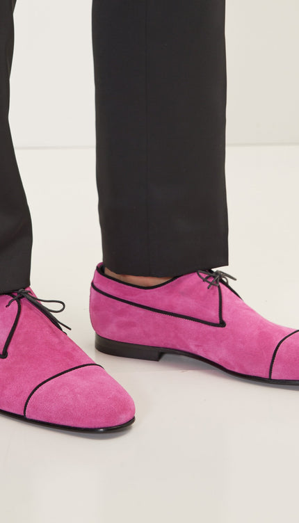 The Formal Leather Cap Toe Derby Shoes - Pink Suede - Ron Tomson