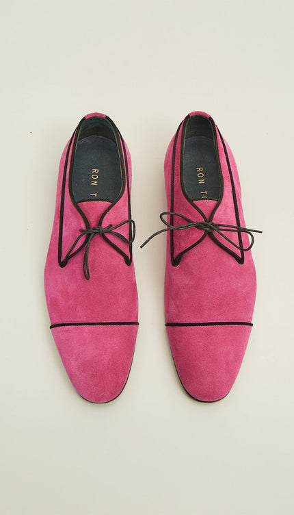 The Formal Leather Cap Toe Derby Shoes - Pink Suede - Ron Tomson