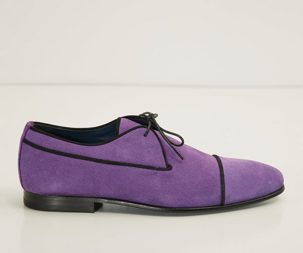 The Formal Leather Cap Toe Derby Shoes - Purple Suede