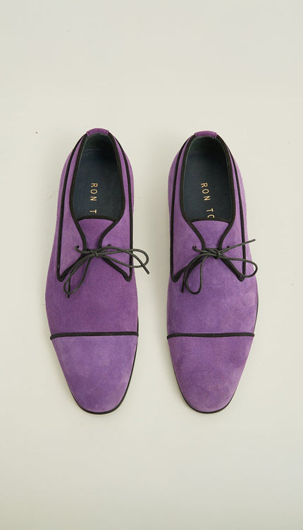 The Formal Leather Cap Toe Derby Shoes - Purple Suede - Ron Tomson