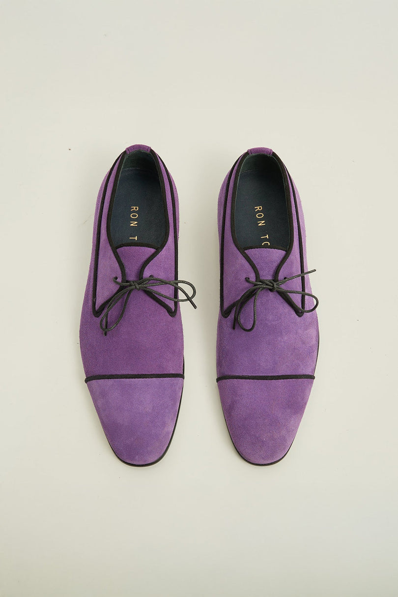The Formal Leather Cap Toe Derby Shoes - Purple Suede - Ron Tomson