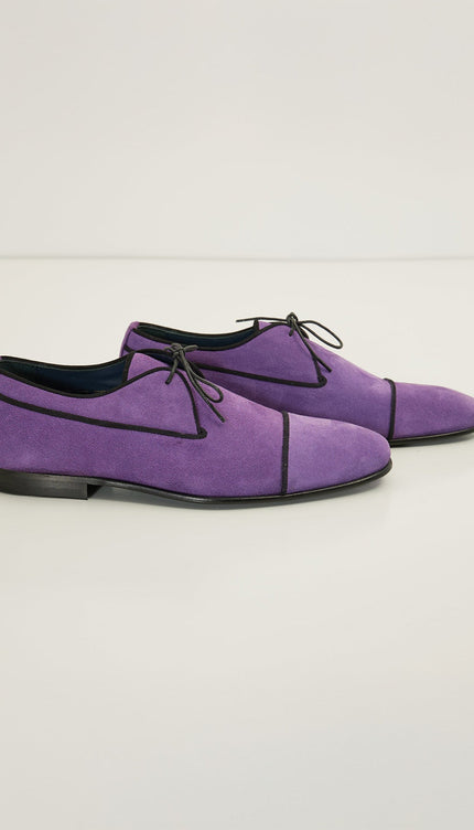 The Formal Leather Cap Toe Derby Shoes - Purple Suede - Ron Tomson