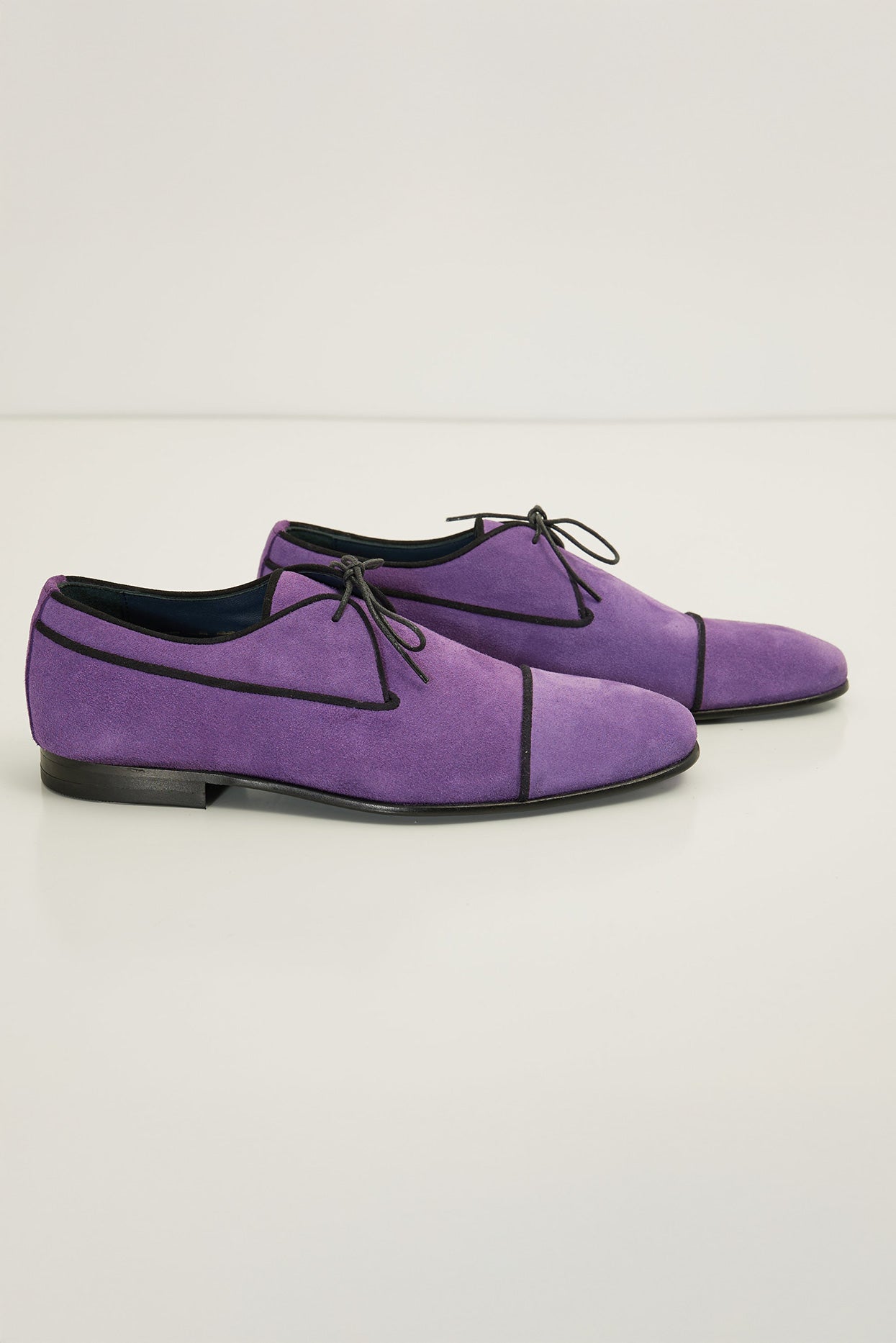 Men's Lambskin Suede Leather Cap Toe Derby Shoes - Purple Men's Lambskin Suede Leather Cap Toe Derby Shoes - Purple