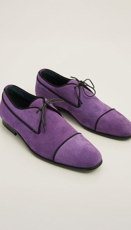 The Formal Leather Cap Toe Derby Shoes - Purple Suede - Ron Tomson