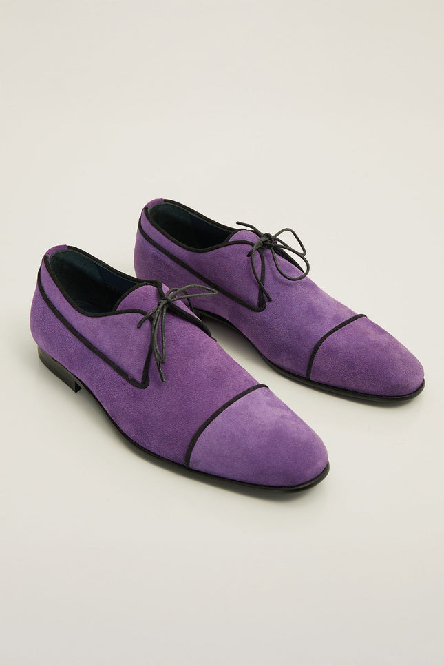The Formal Leather Cap Toe Derby Shoes - Purple Suede - Ron Tomson
