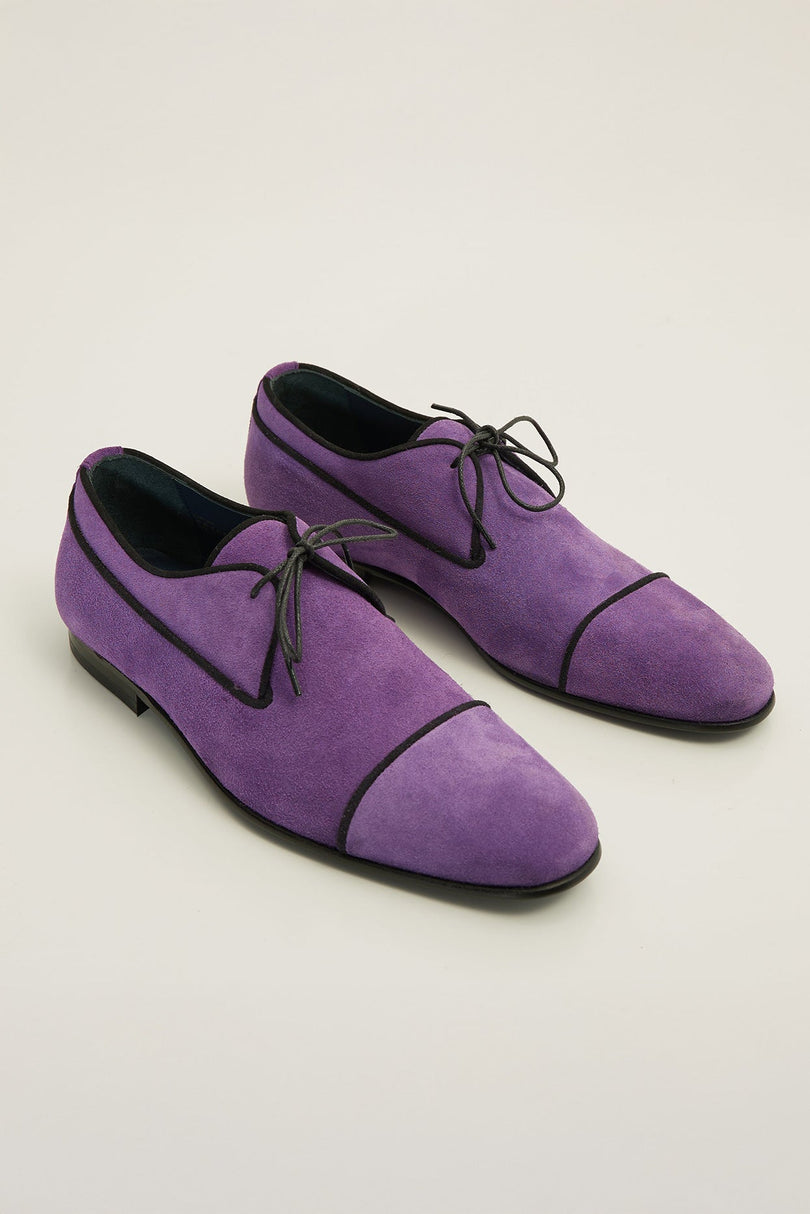 The Formal Leather Cap Toe Derby Shoes - Purple Suede - Ron Tomson