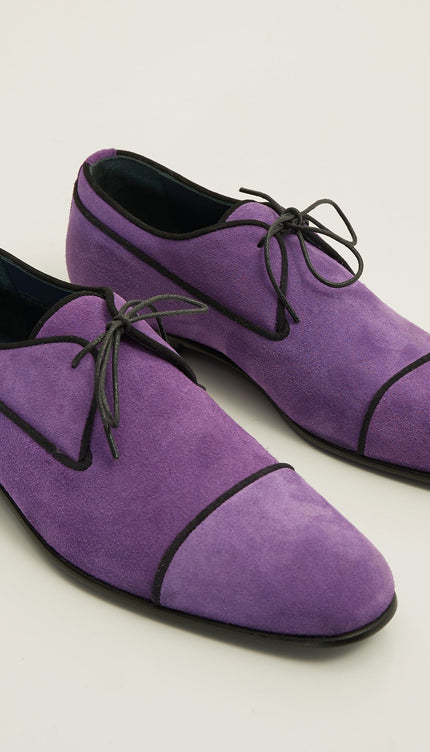 The Formal Leather Cap Toe Derby Shoes - Purple Suede - Ron Tomson
