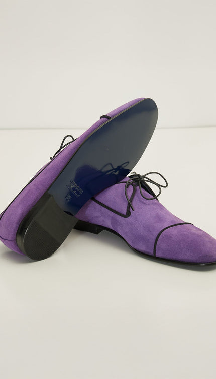 The Formal Leather Cap Toe Derby Shoes - Purple Suede - Ron Tomson