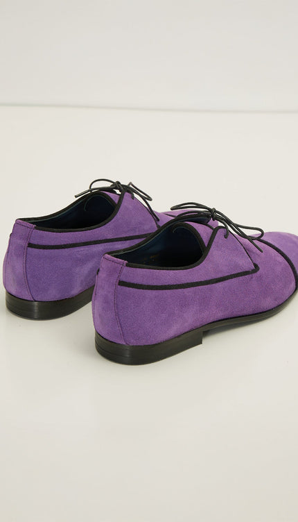 The Formal Leather Cap Toe Derby Shoes - Purple Suede - Ron Tomson