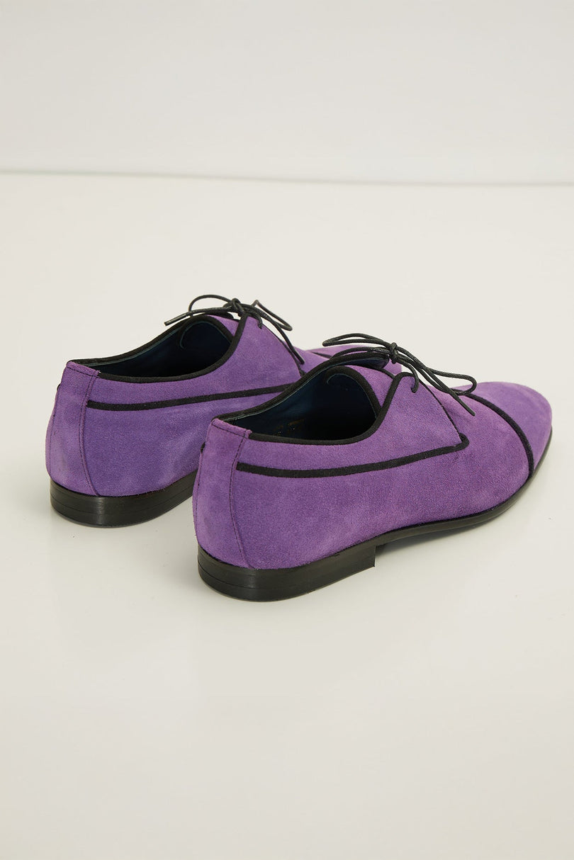 The Formal Leather Cap Toe Derby Shoes - Purple Suede - Ron Tomson