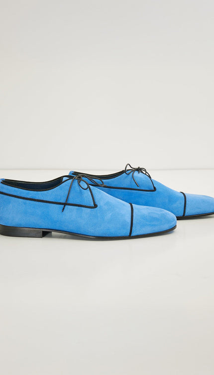 Men's Cap Toe Suede Derby Shoes - Sky Blue Suede | Ron Tomson Men's Cap Toe Suede Derby Shoes - Sky Blue Suede | Ron Tomson