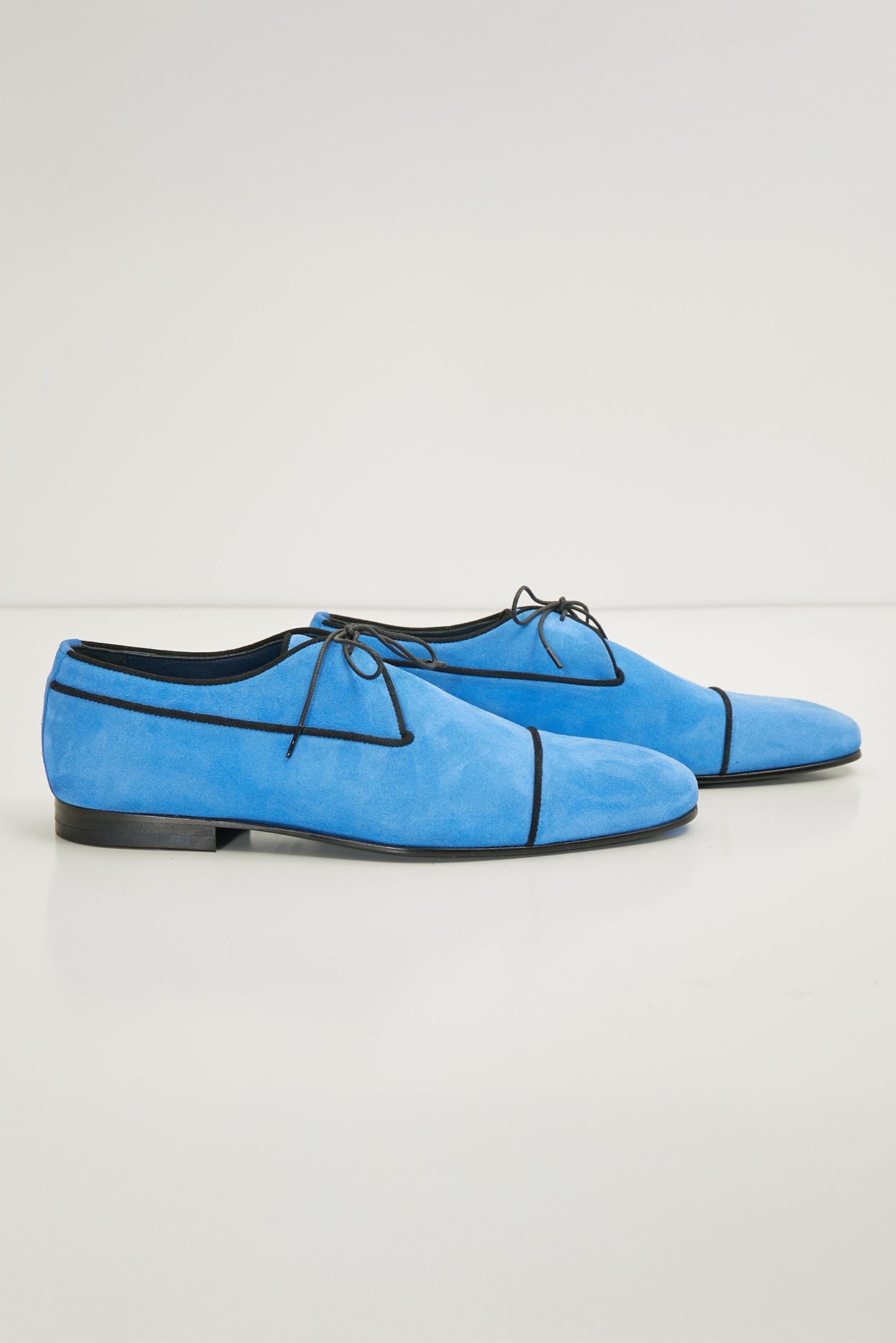 Men's Cap Toe Suede Derby Shoes - Sky Blue Suede | Ron Tomson Men's Cap Toe Suede Derby Shoes - Sky Blue Suede | Ron Tomson