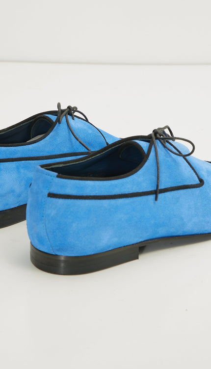 The Formal Leather Cap Toe Derby Shoes - Sky Blue Suede - Ron Tomson