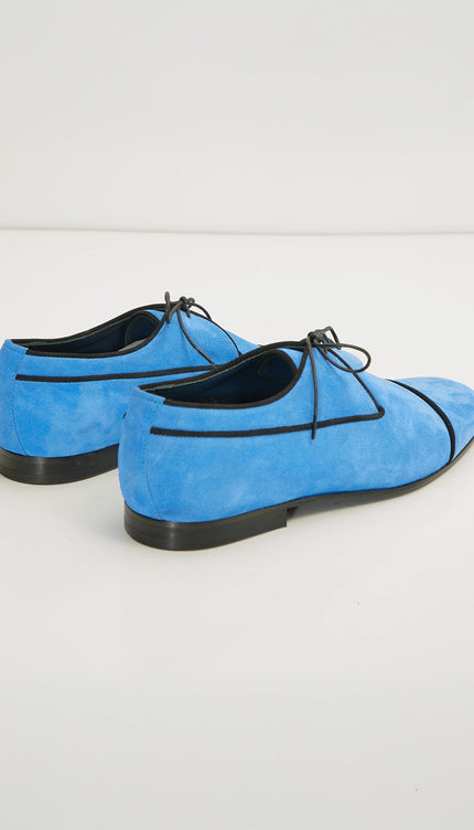 The Formal Leather Cap Toe Derby Shoes - Sky Blue Suede - Ron Tomson