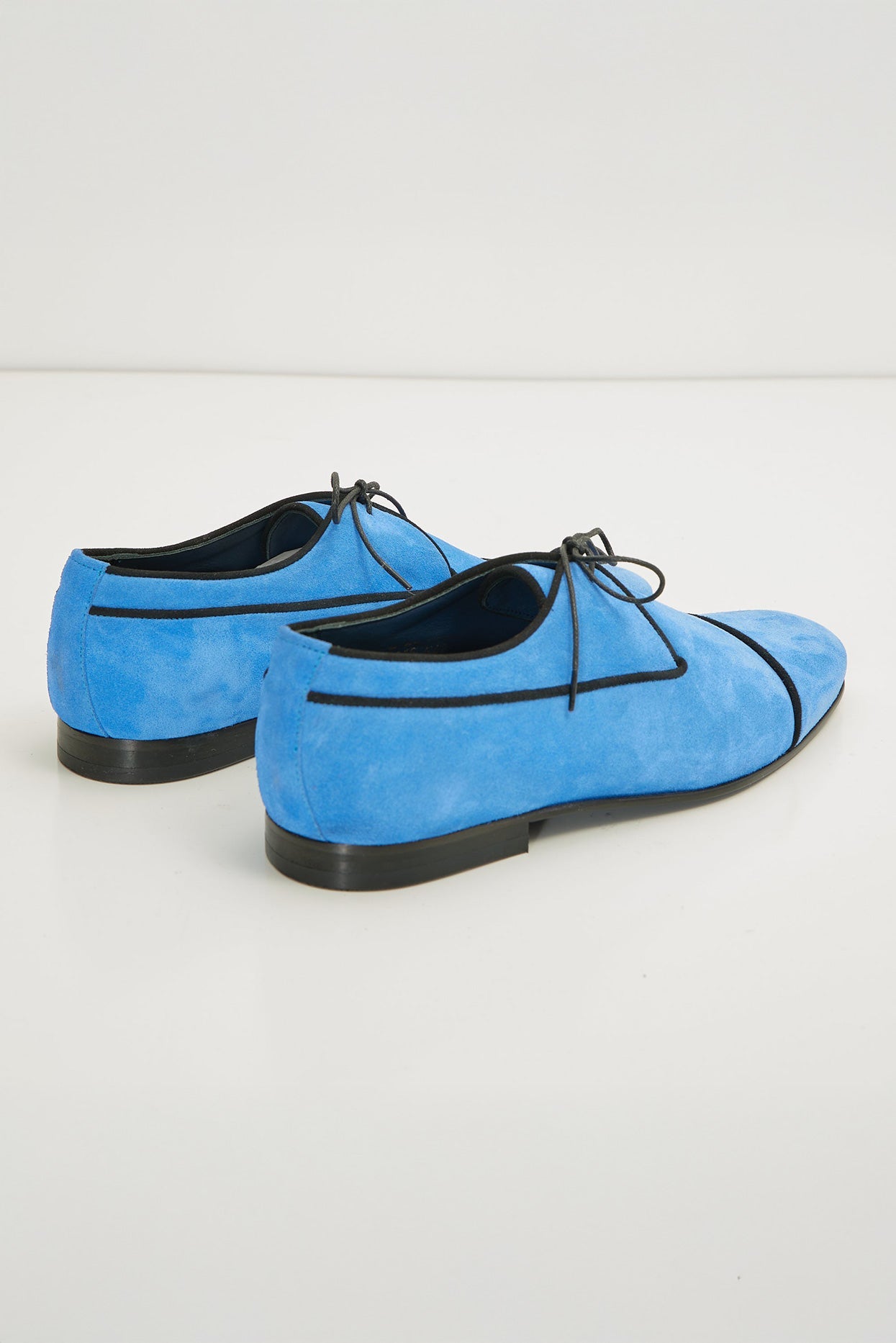 Men's Cap Toe Suede Derby Shoes - Sky Blue Suede | Ron Tomson Men's Cap Toe Suede Derby Shoes - Sky Blue Suede | Ron Tomson