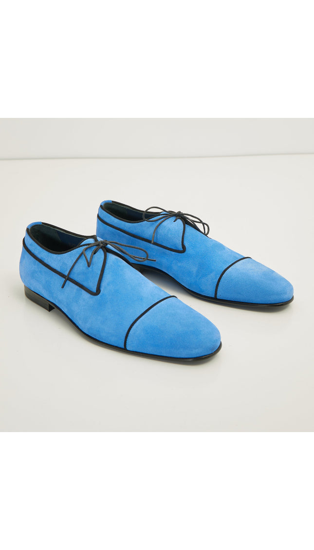 The Formal Leather Cap Toe Derby Shoes - Sky Blue Suede - Ron Tomson