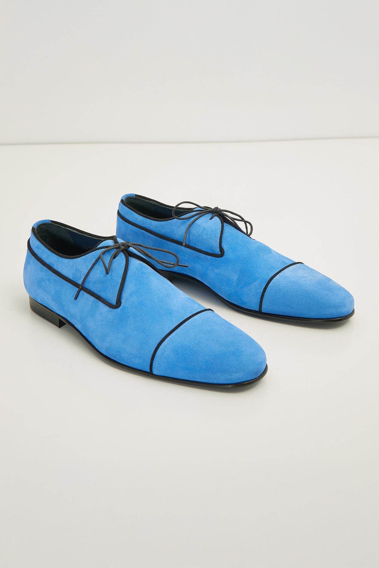Men's Cap Toe Suede Derby Shoes - Sky Blue Suede | Ron Tomson Men's Cap Toe Suede Derby Shoes - Sky Blue Suede | Ron Tomson