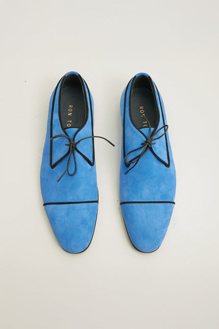 The Formal Leather Cap Toe Derby Shoes - Sky Blue Suede - Ron Tomson