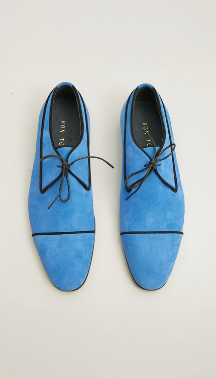 The Formal Leather Cap Toe Derby Shoes - Sky Blue Suede - Ron Tomson