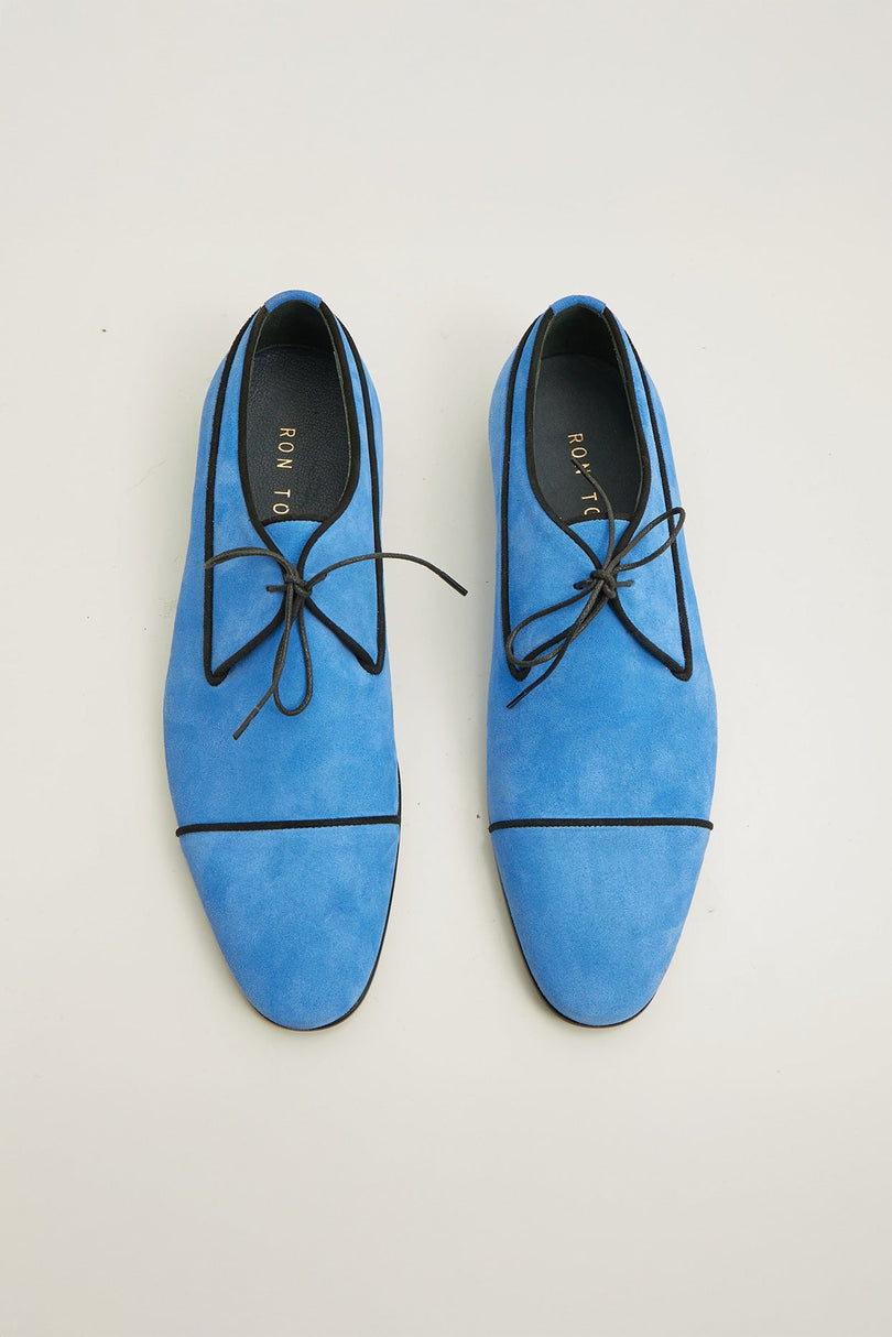 The Formal Leather Cap Toe Derby Shoes - Sky Blue Suede - Ron Tomson