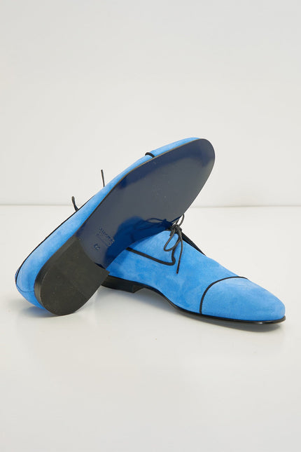 The Formal Leather Cap Toe Derby Shoes - Sky Blue Suede - Ron Tomson