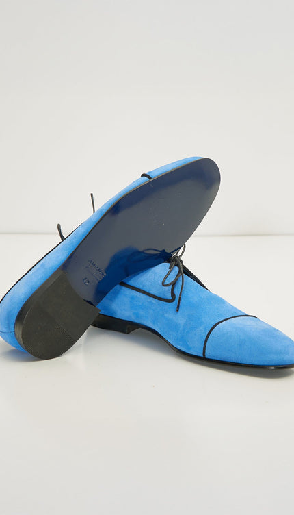 The Formal Leather Cap Toe Derby Shoes - Sky Blue Suede - Ron Tomson