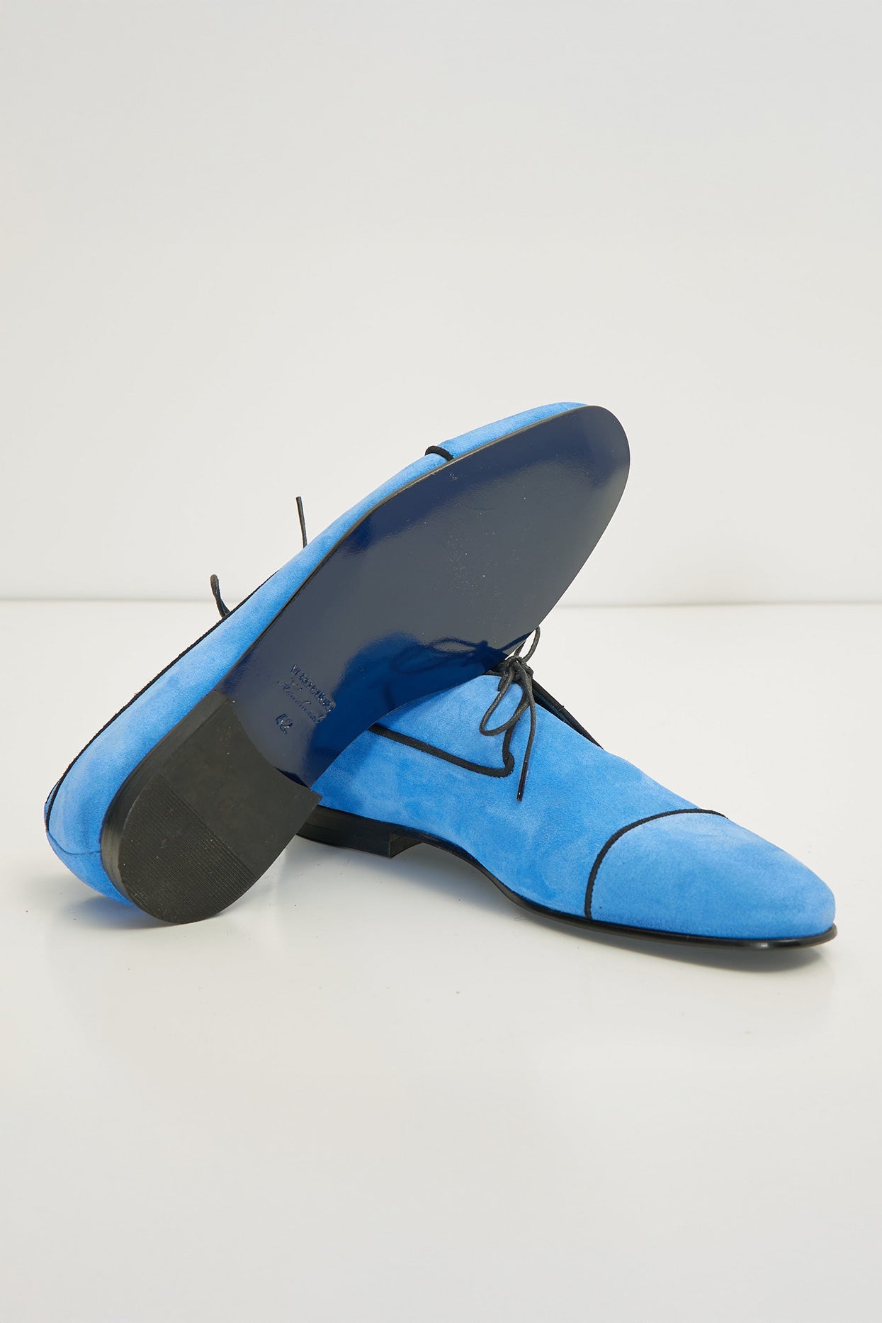 The Formal Leather Cap Toe Derby Shoes - Sky Blue Suede - Ron Tomson The Formal Leather Cap Toe Derby Shoes - Sky Blue Suede - Ron Tomson